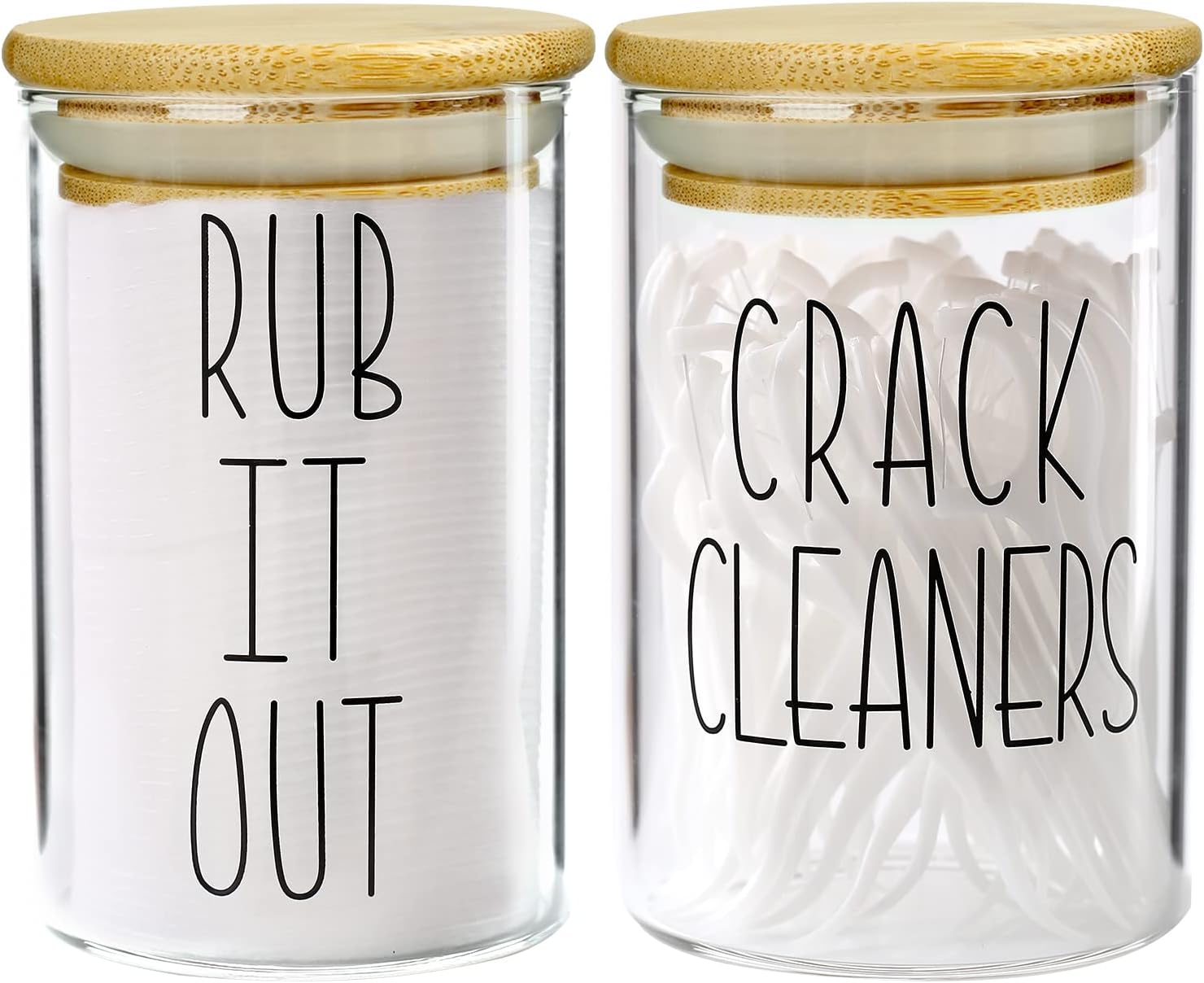 MOMEEMO Apothecary Jars with Lids for Bathroom Organization, Cotton Round Holder, and Floss Pick Storage are Great for Bathroom Decorations, and Bathroom Accessories. (Cotton Pads & Floss)